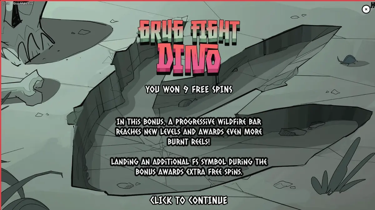 Grug Make Fire slot game interface with fiery prehistoric background